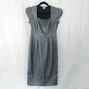 Cotton Linen Blend Grey/Black Square Neck Pencil Dress Size 4